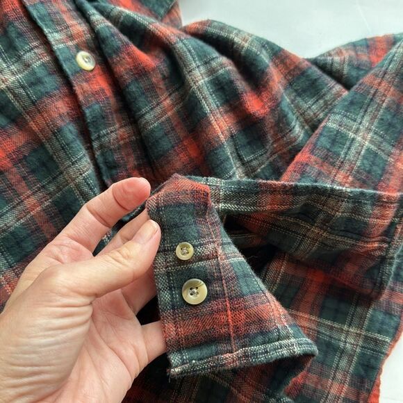 CQR‎ Flannel Button Up Shirt Dark Red / Orange Green Plaid Mens Size XL - Picture 6 of 13